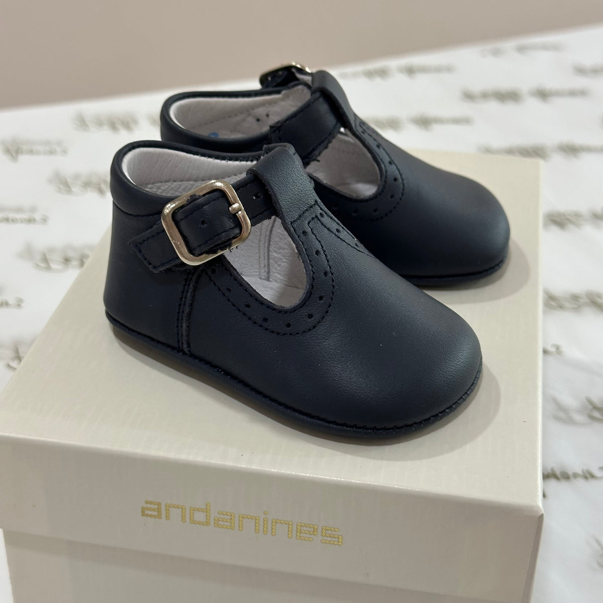 Navy Leather Pram Shoes