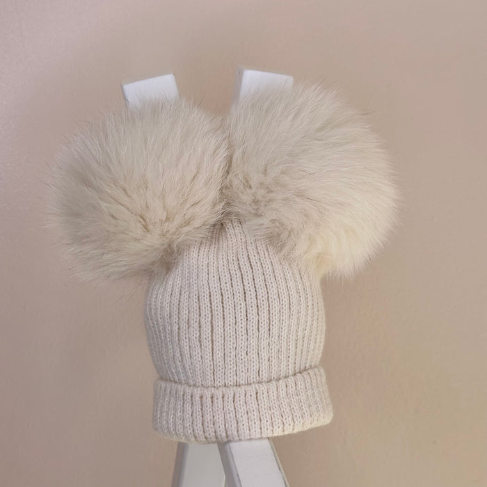 Cream Double Pom Hat