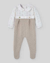 Beige Cotton & Cashmere Toile de Jouy Babygrow