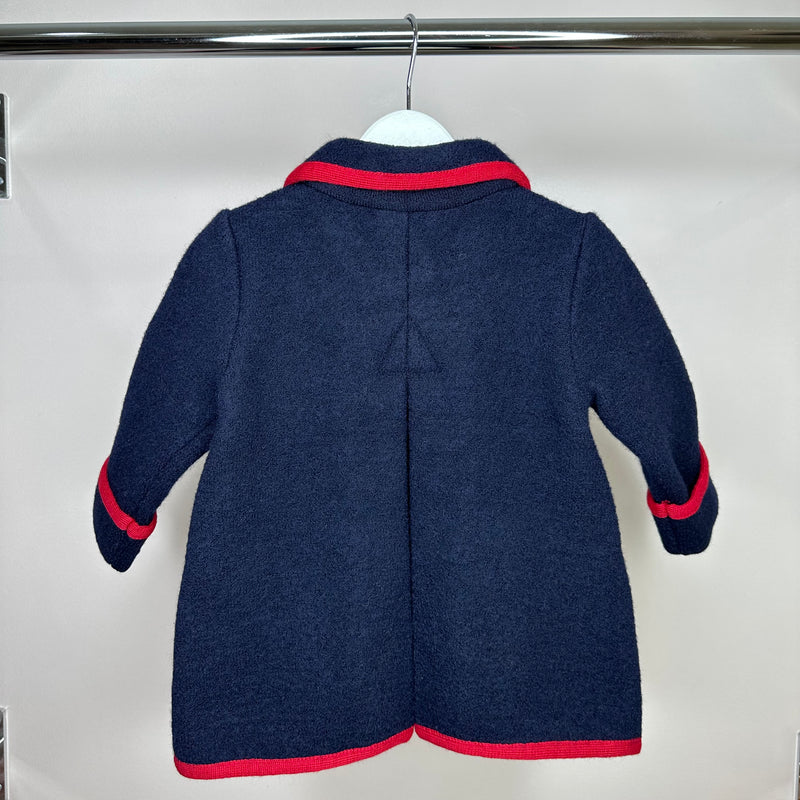 Boys Navy With Red Trim Wool Coat