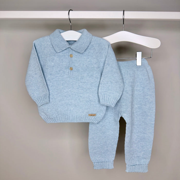 Blue Knitted Polo Tracksuit