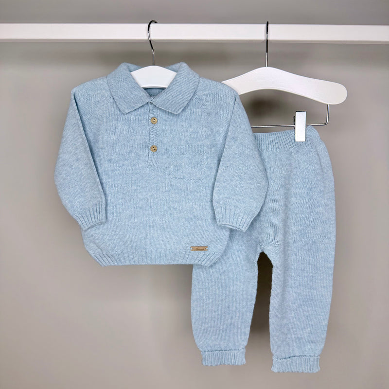 Blue Knitted Polo Tracksuit