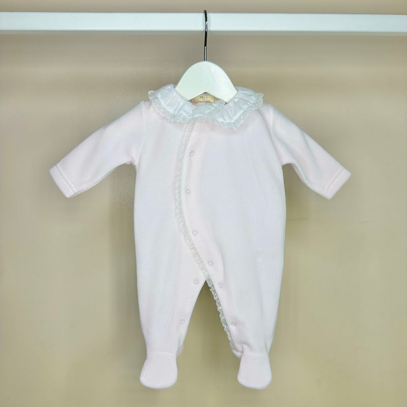 Pink Velour Lace Babygrow