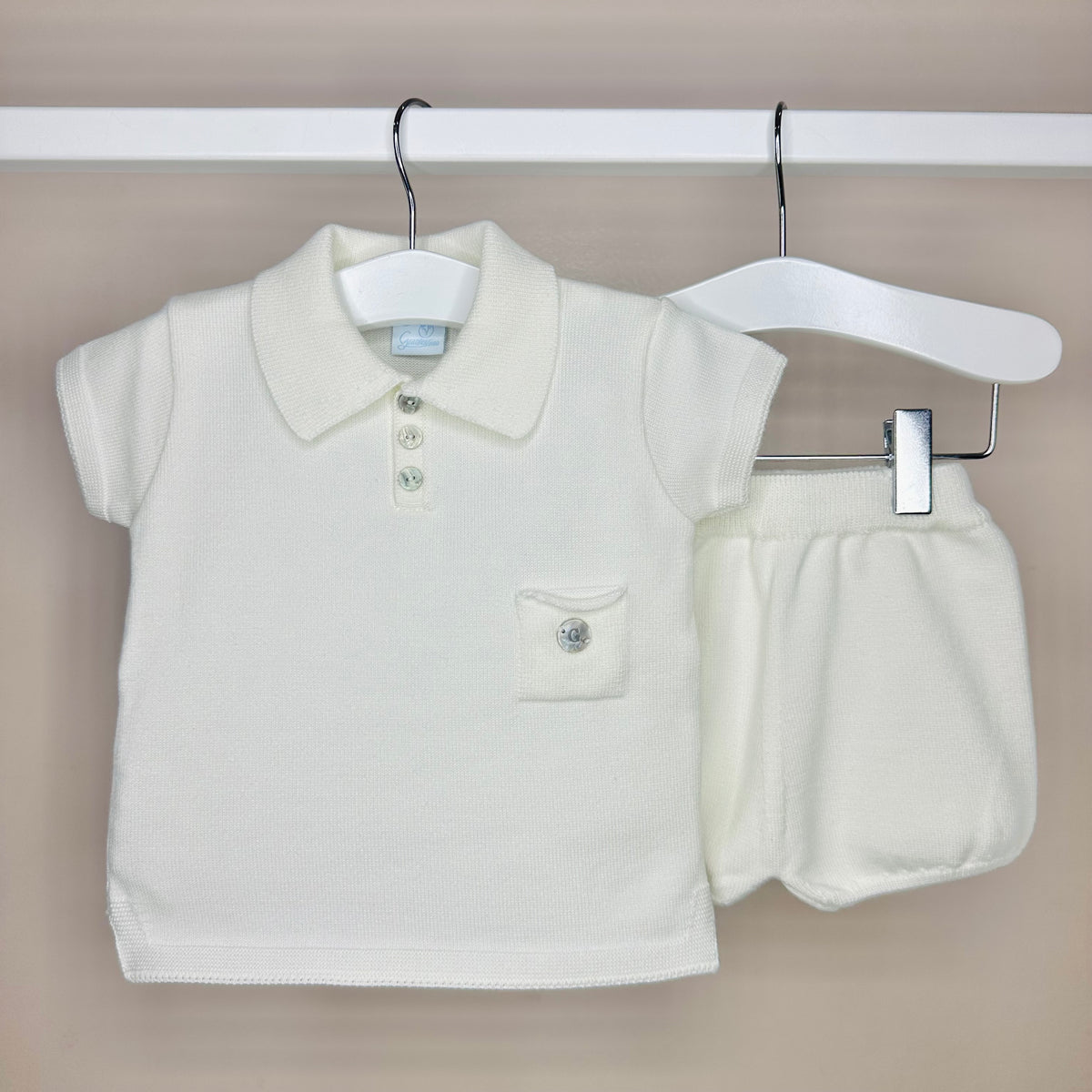 Ivory Knitted Polo Shorts Set