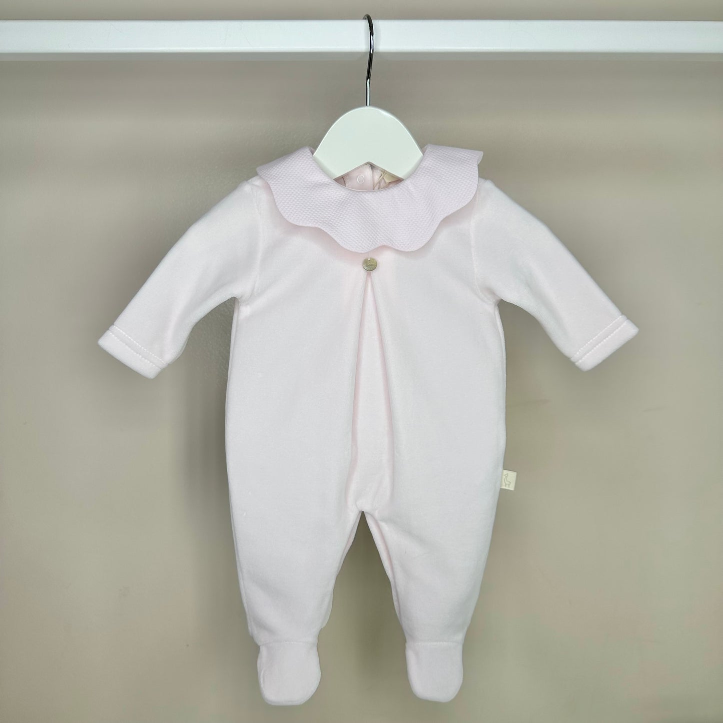 Pink Velour Scallop Collar Babygrow