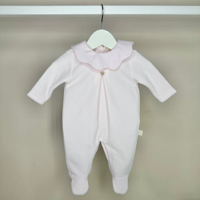 Pink Velour Scallop Collar Babygrow