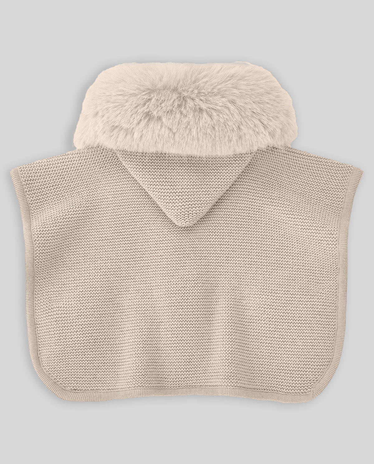Beige Fur Trimmed Knitted Cape