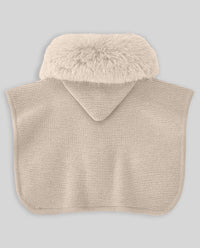 Beige Fur Trimmed Knitted Cape