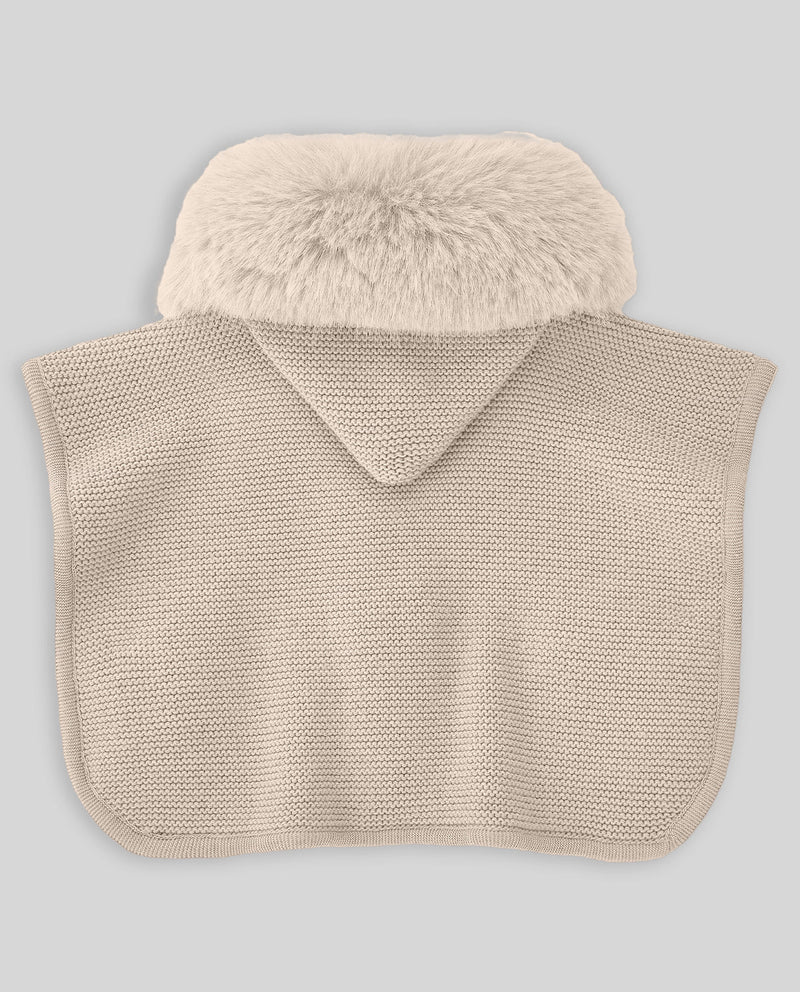 Beige Fur Trimmed Knitted Cape
