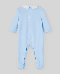 Blue Velour Babygrow with Collar