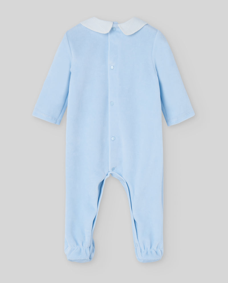 Blue Velour Babygrow with Collar