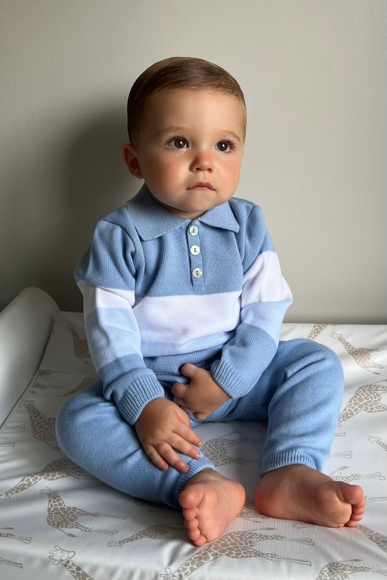 Blue, Baby Blue & White Striped Polo Tracksuit