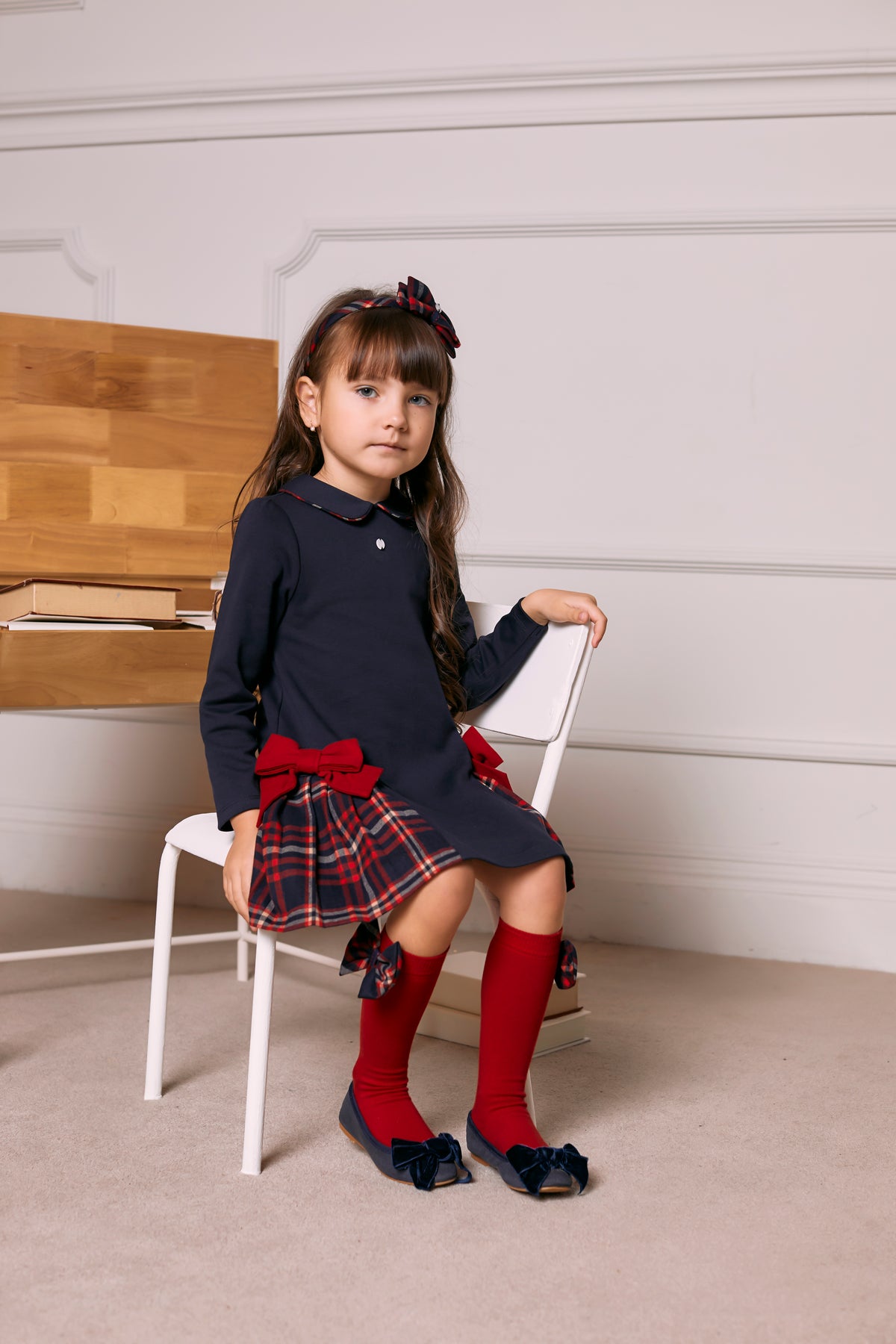 Navy Tartan Jersey Dress