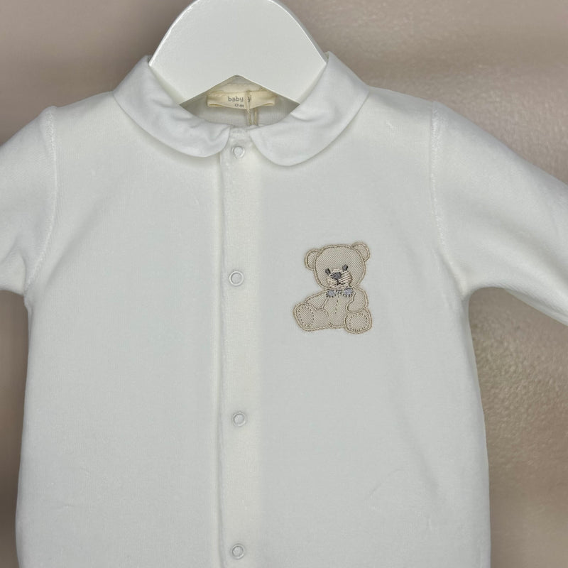 Ivory Teddy Velour Babygrow