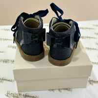 Navy Glitter Boots With Velvet Laces