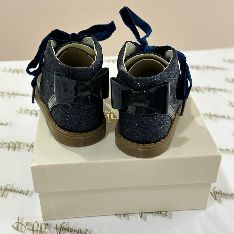 Navy Glitter Boots With Velvet Laces