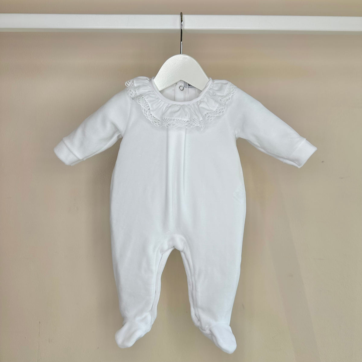 White Velour Lace Babygrow