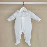 White Velour Lace Babygrow