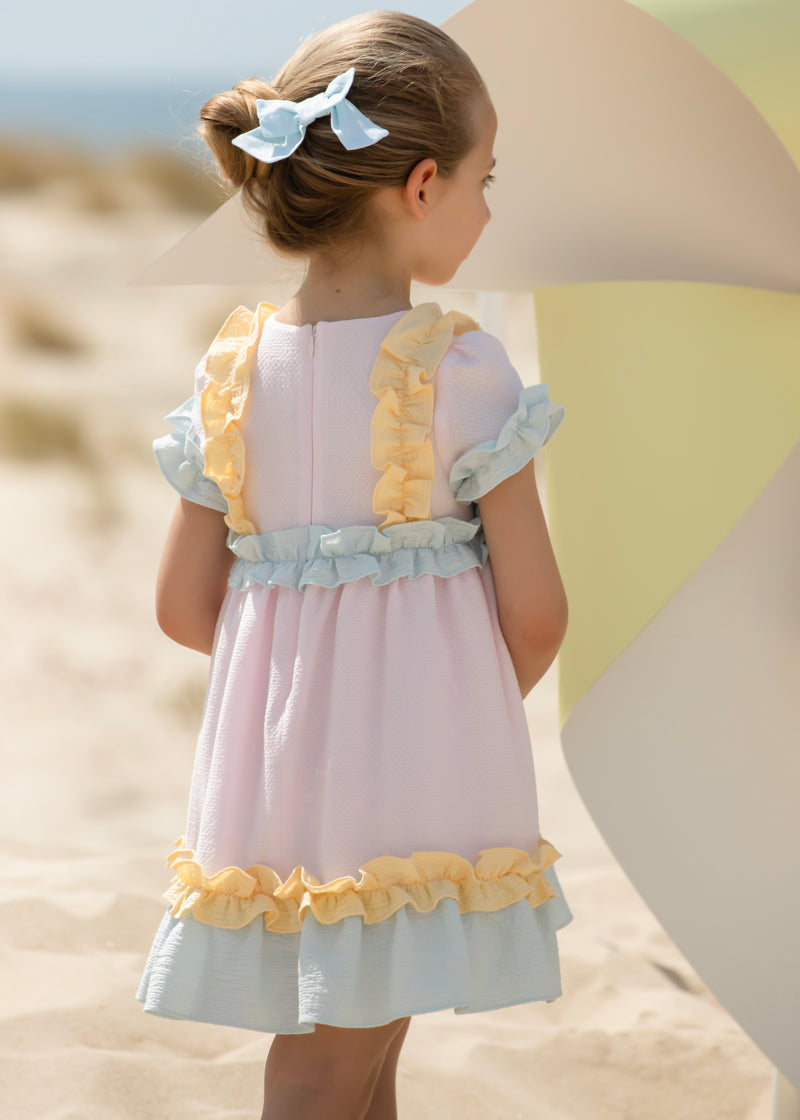 Pastel Ruffle Cotton Seersucker Dress