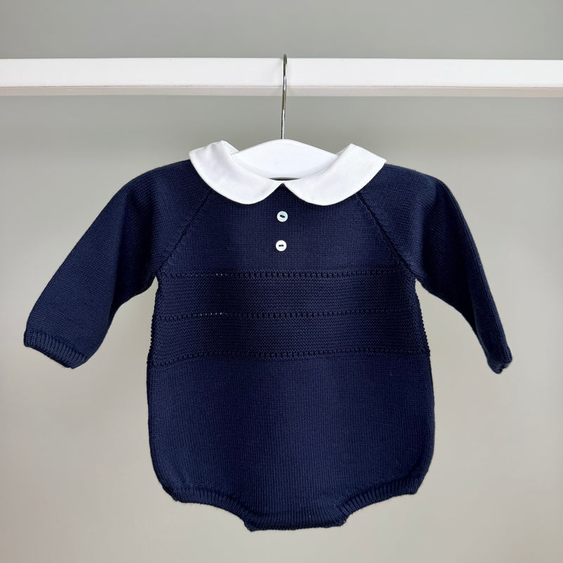 Navy Knitted Peter Pan Collar Romper