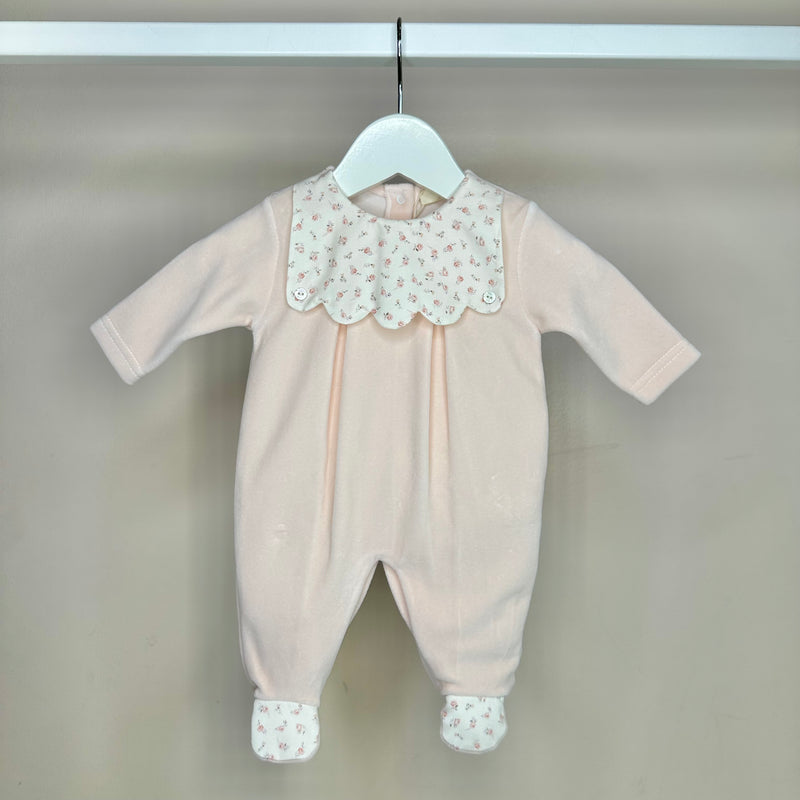 Peach Floral Velour Babygrow