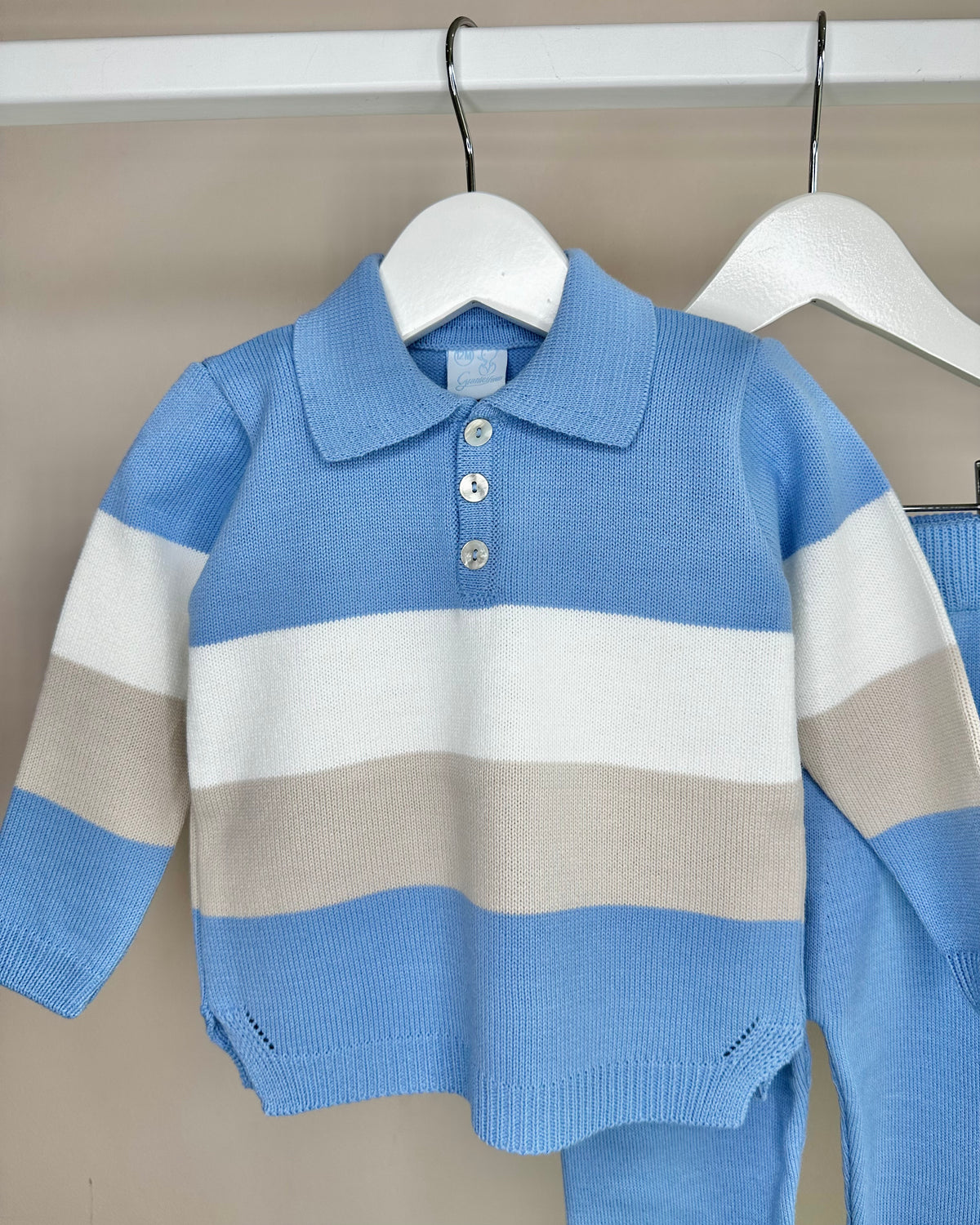 Blue, Beige & White Striped Polo Tracksuit