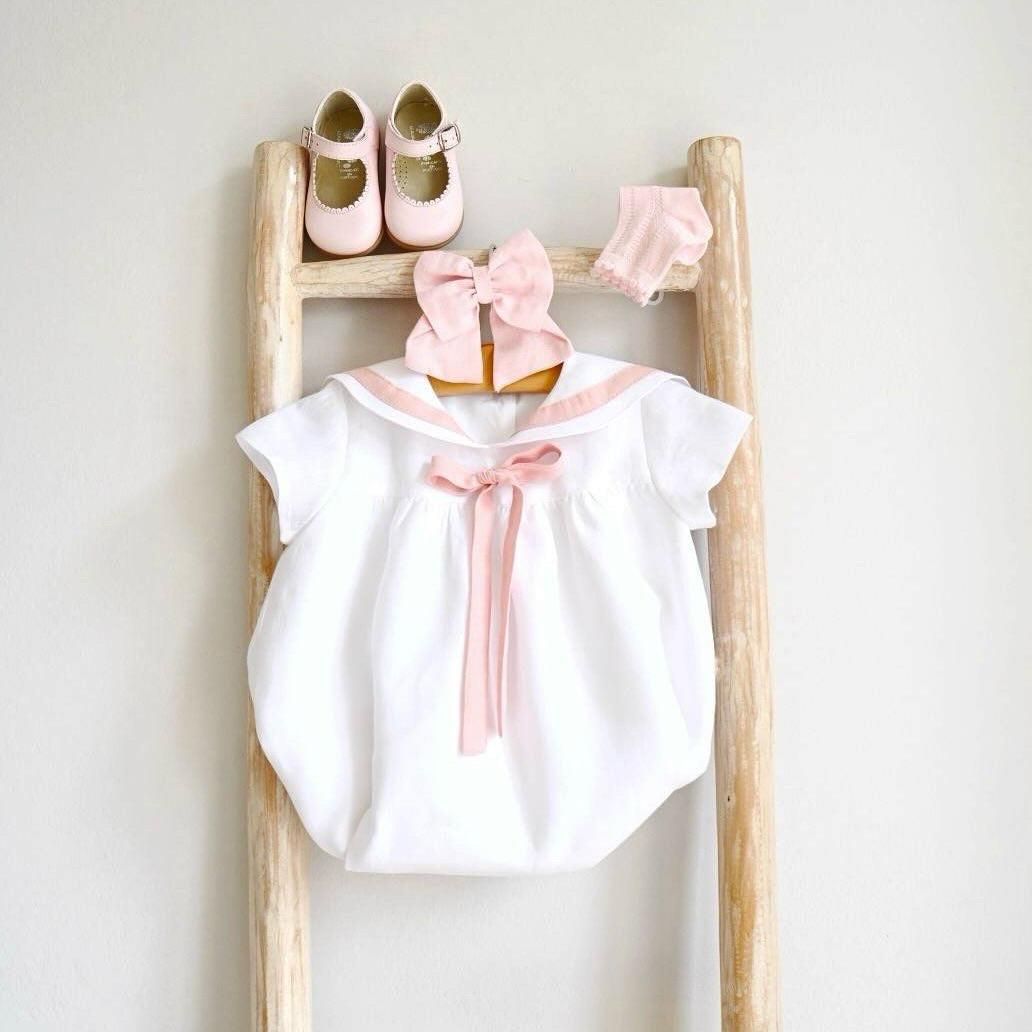 White Linen Girls Romper