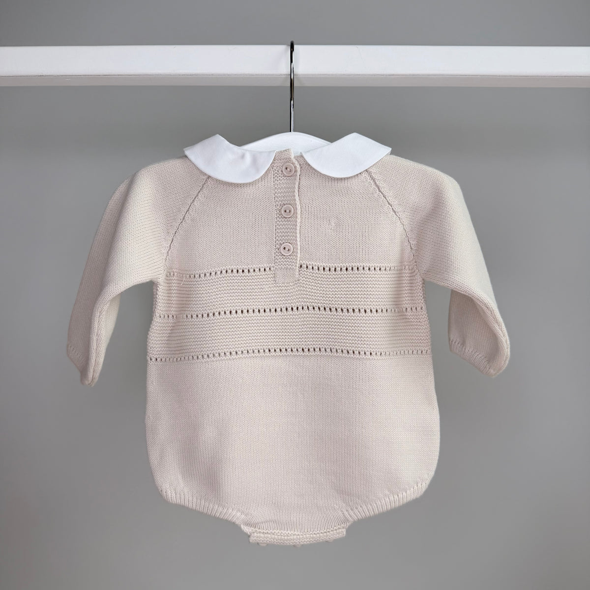 Beige Knitted Peter Pan Collar Romper