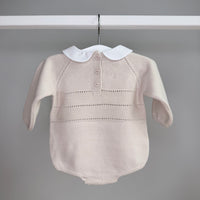 Beige Knitted Peter Pan Collar Romper