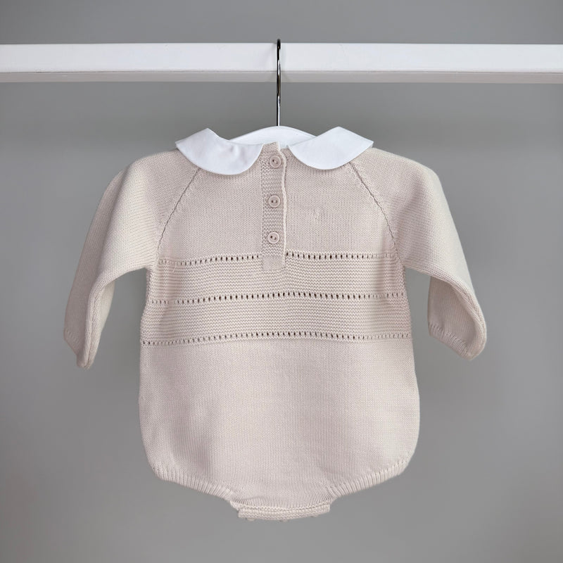 Beige Knitted Peter Pan Collar Romper