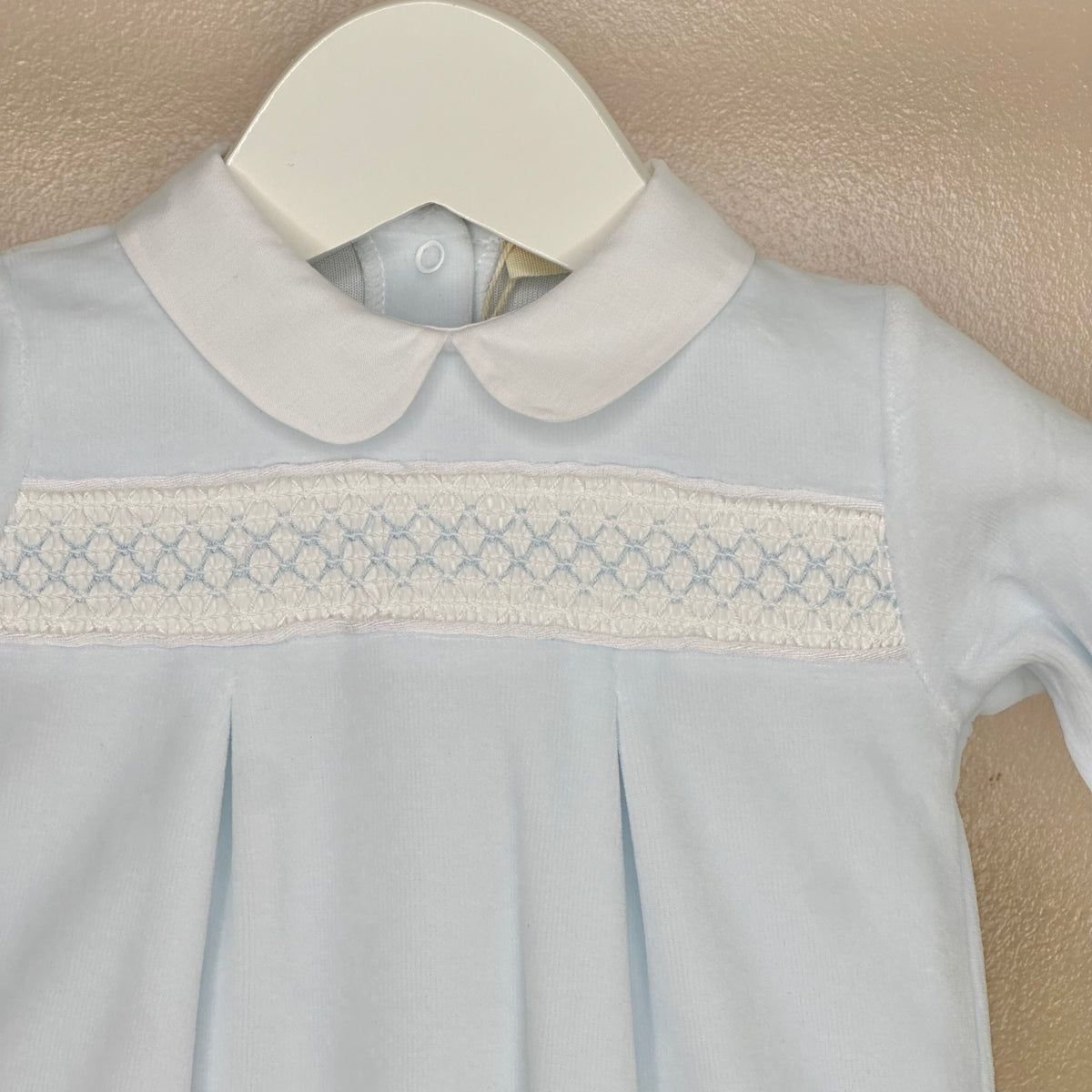 Blue Velour Smocked Babygrow