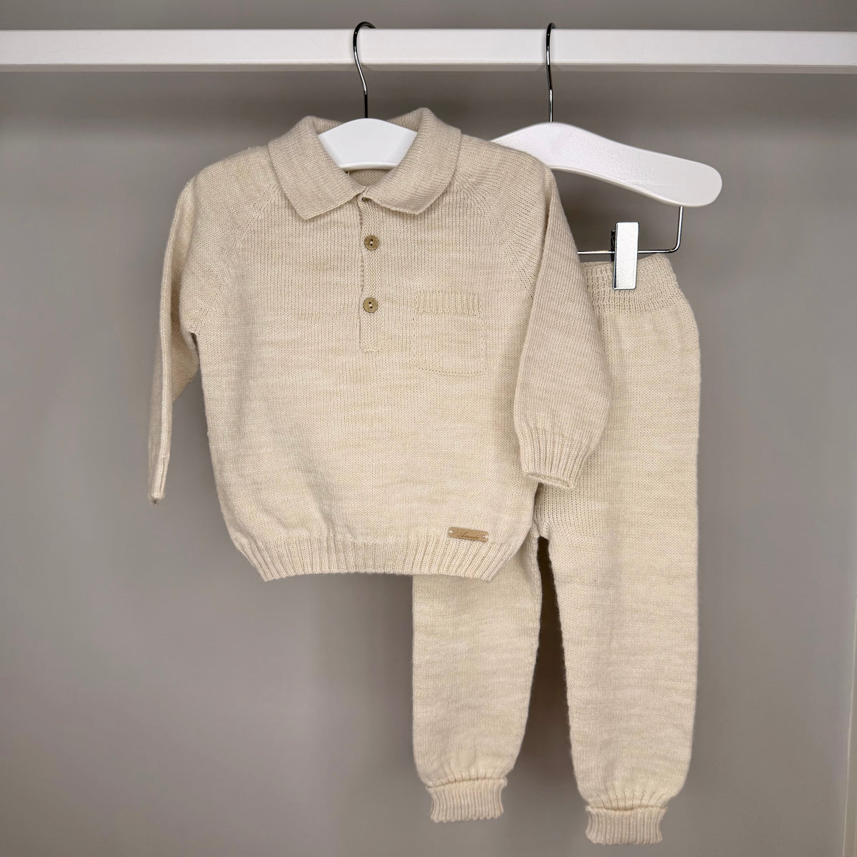 Beige Knitted Polo Tracksuit