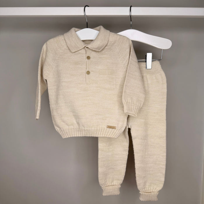 Beige Knitted Polo Tracksuit