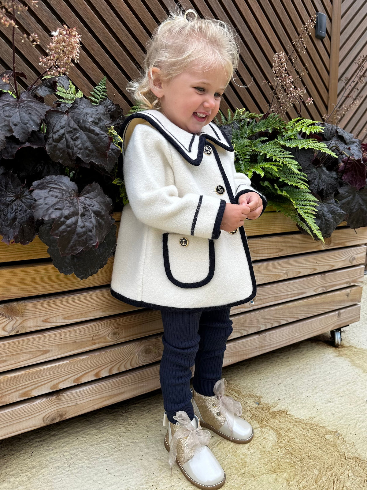 Cream Sailor Marae Coat With Navy Trim