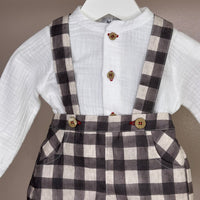 Grey Check Dungaree Set