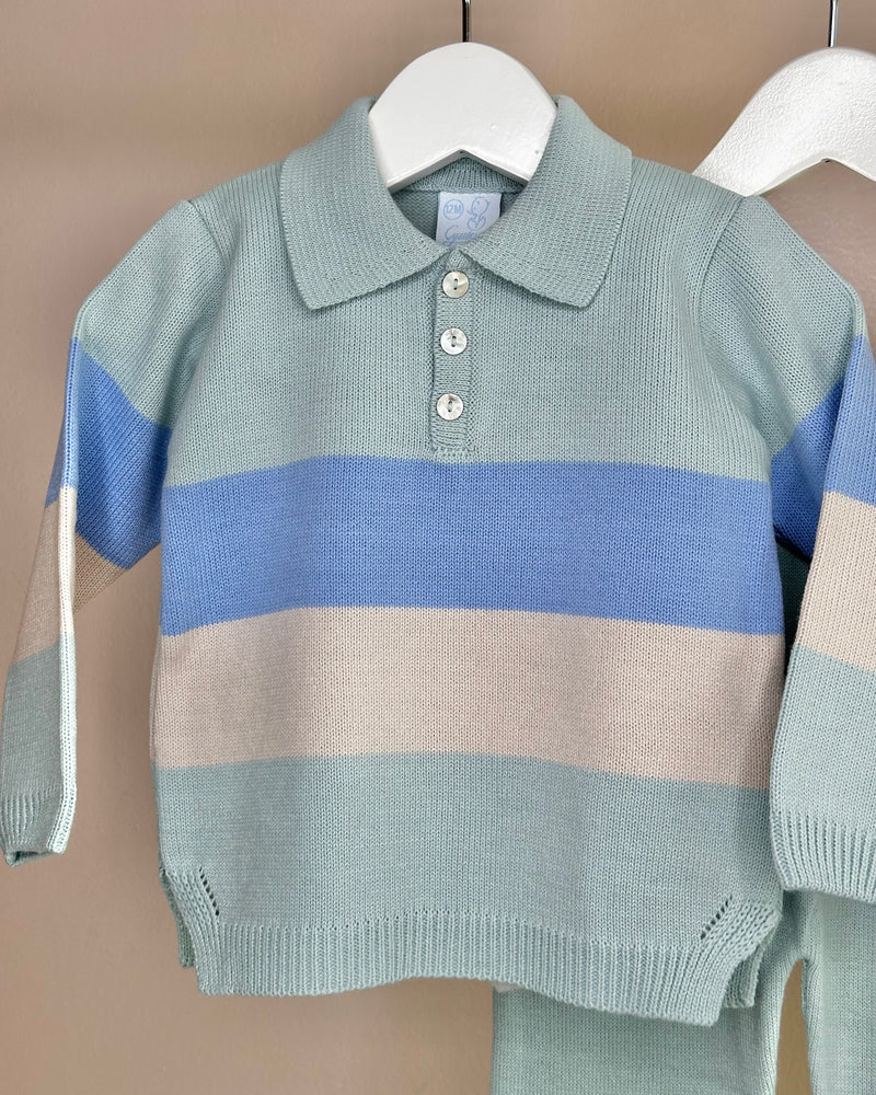 Sage, Beige & Blue Striped Polo Tracksuit