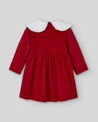 Red Velvet Dress with Embroidered Cherry Collar