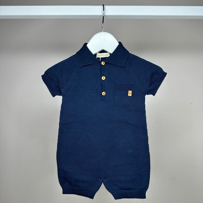 Navy Knitted Classic Polo Romper