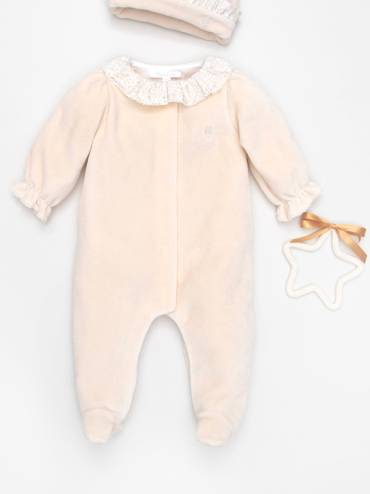 Beige Velour Babygrow