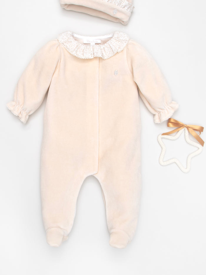 Beige Velour Babygrow