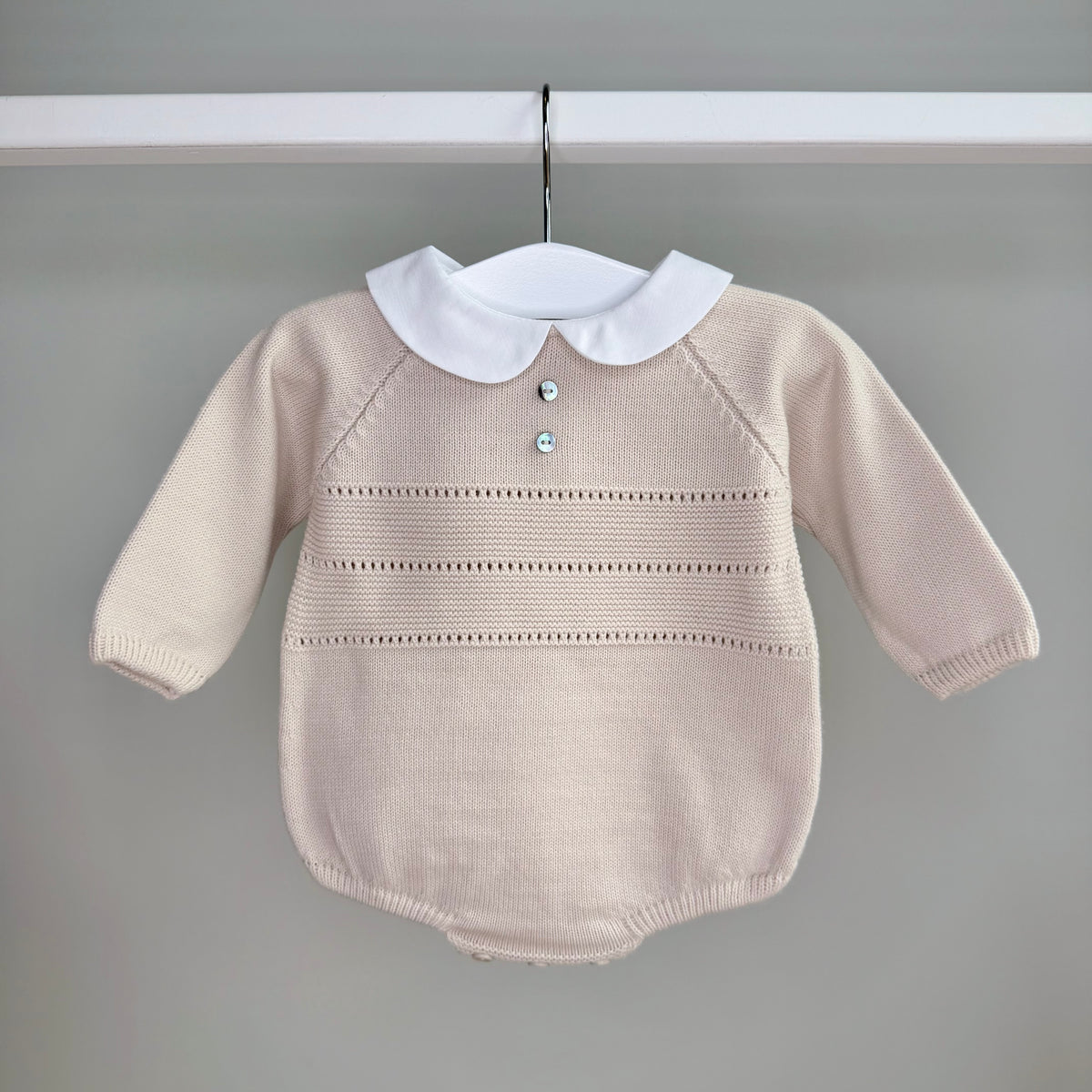 Beige Knitted Peter Pan Collar Romper