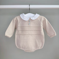 Beige Knitted Peter Pan Collar Romper