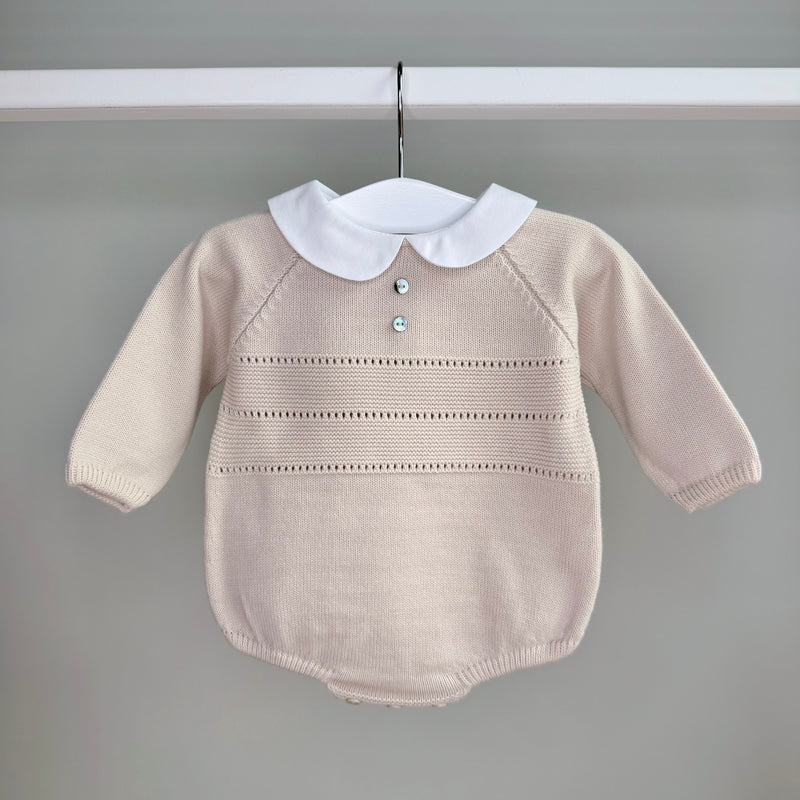 Beige Knitted Peter Pan Collar Romper