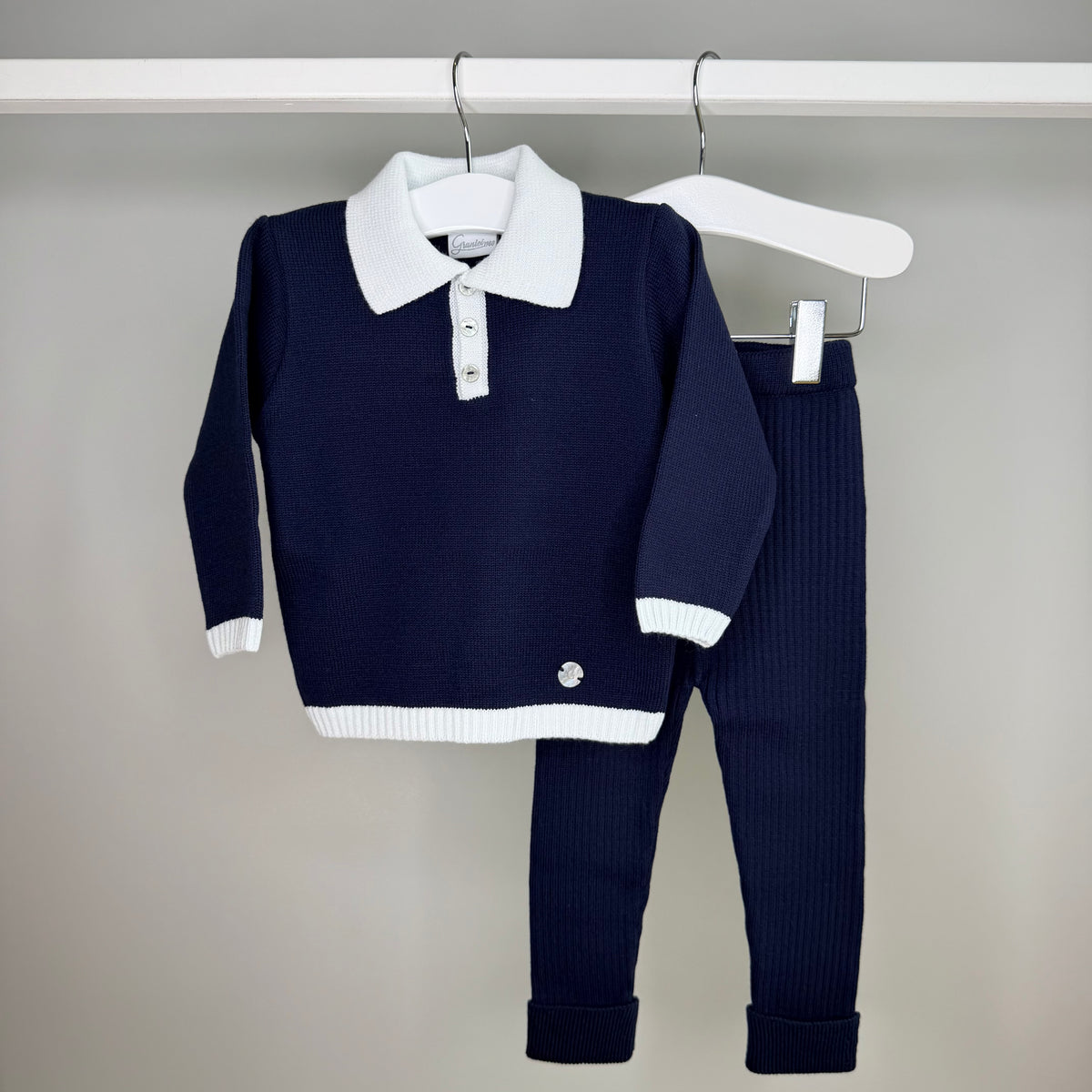 Navy Knitted Polo Tracksuit
