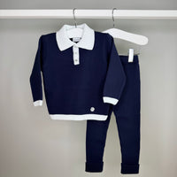 Navy Knitted Polo Tracksuit
