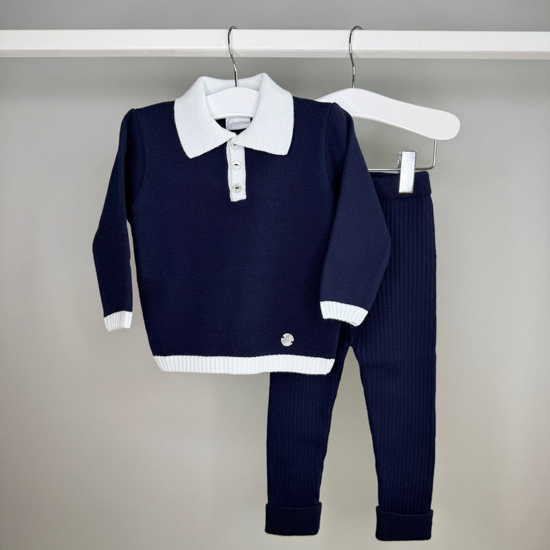 Navy Knitted Polo Tracksuit