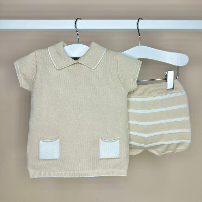 Beige Knitted Polo Set