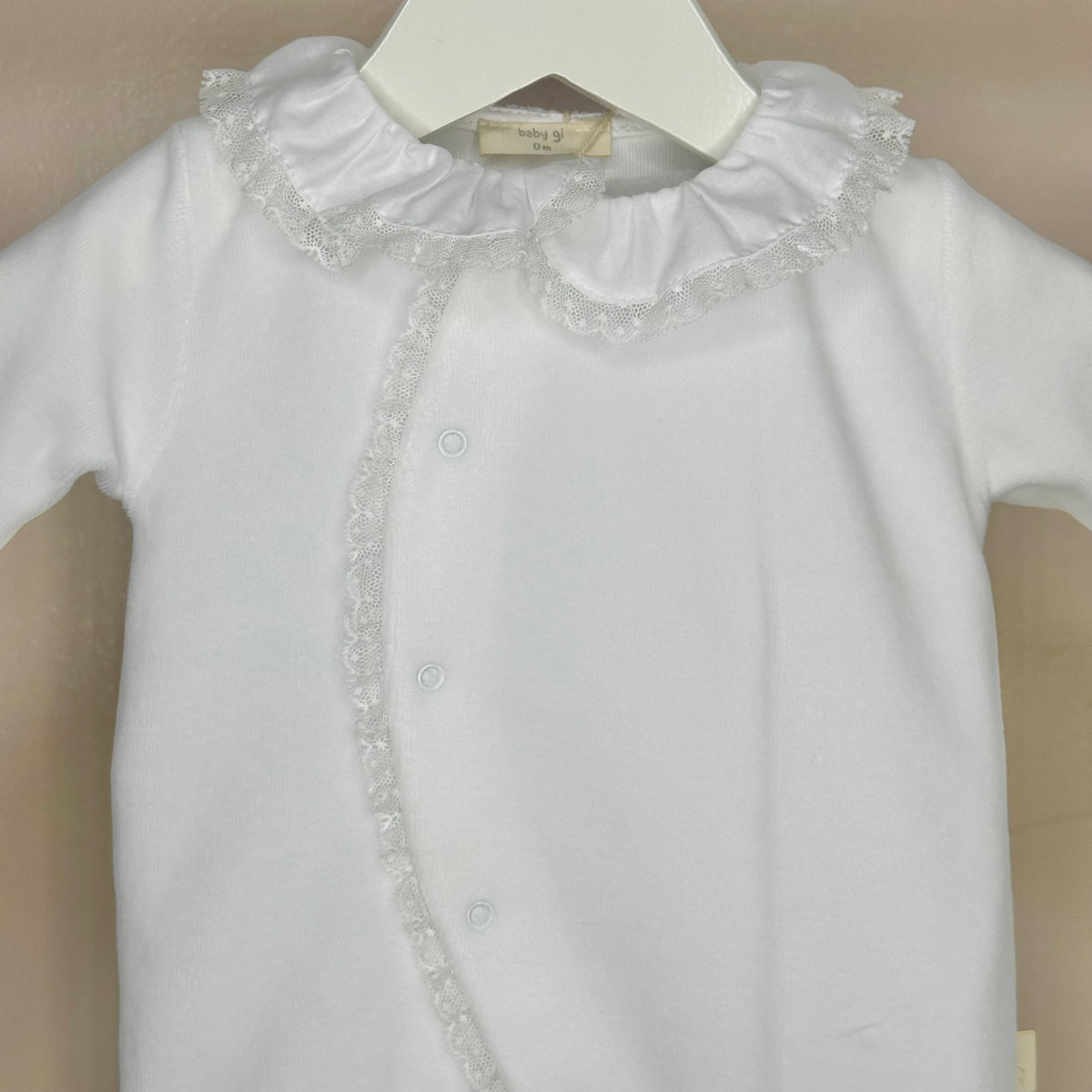 White Velour Lace Babygrow