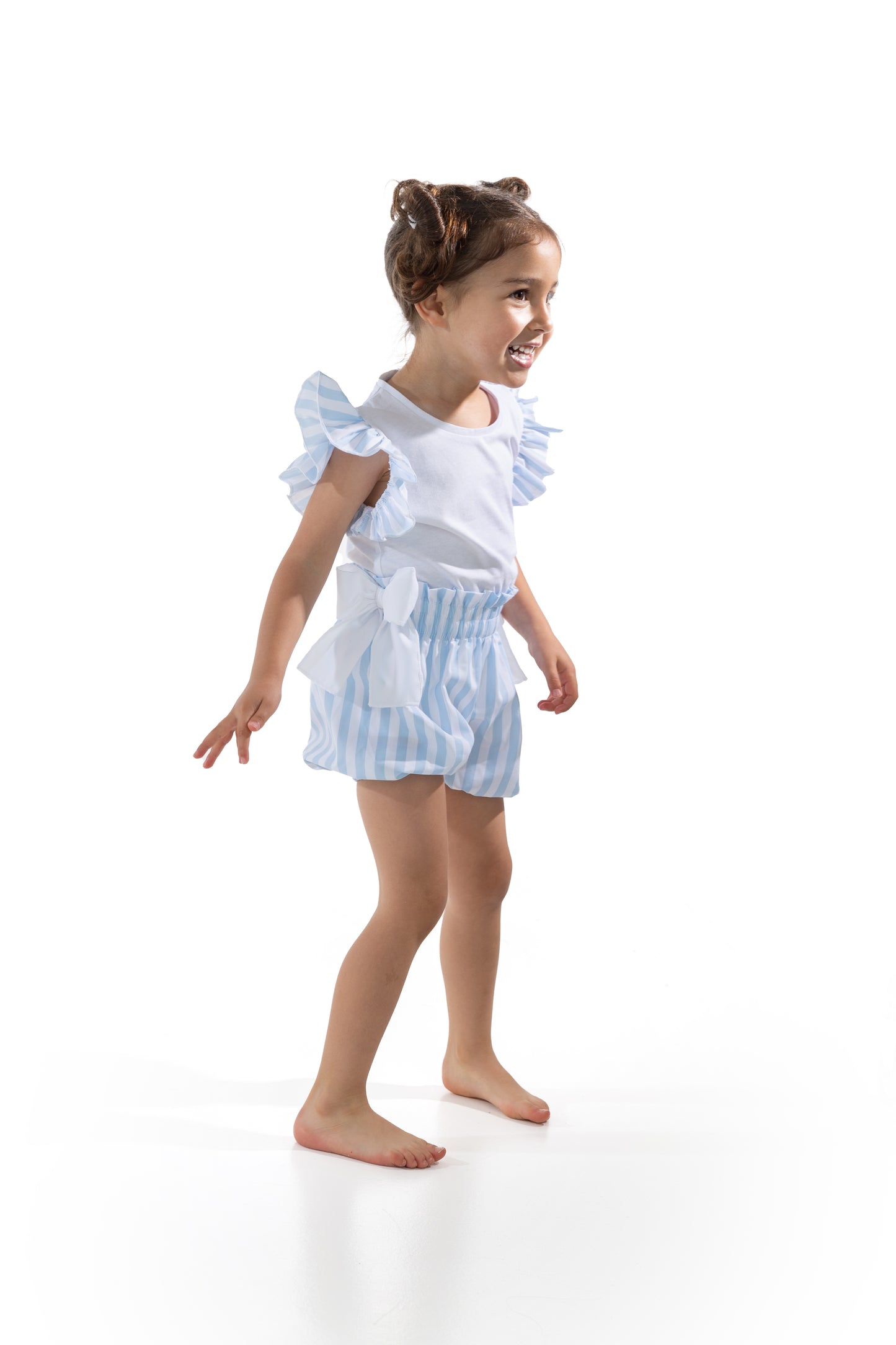 Blue Stripes Girls Shorts Set