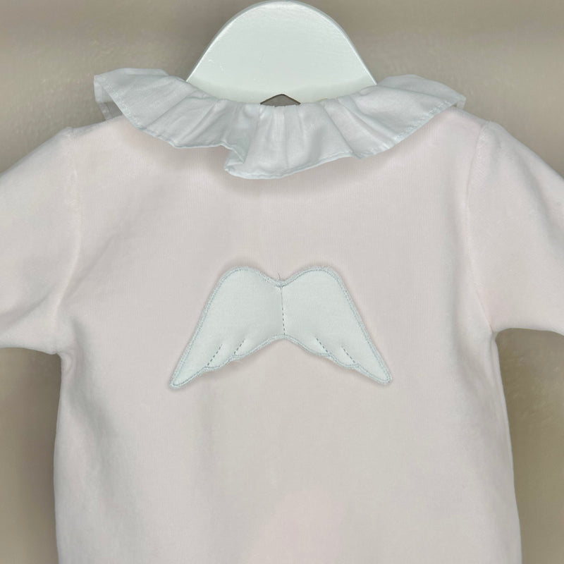 Pink Frilly Collar Velour Angel Wing Babygrow